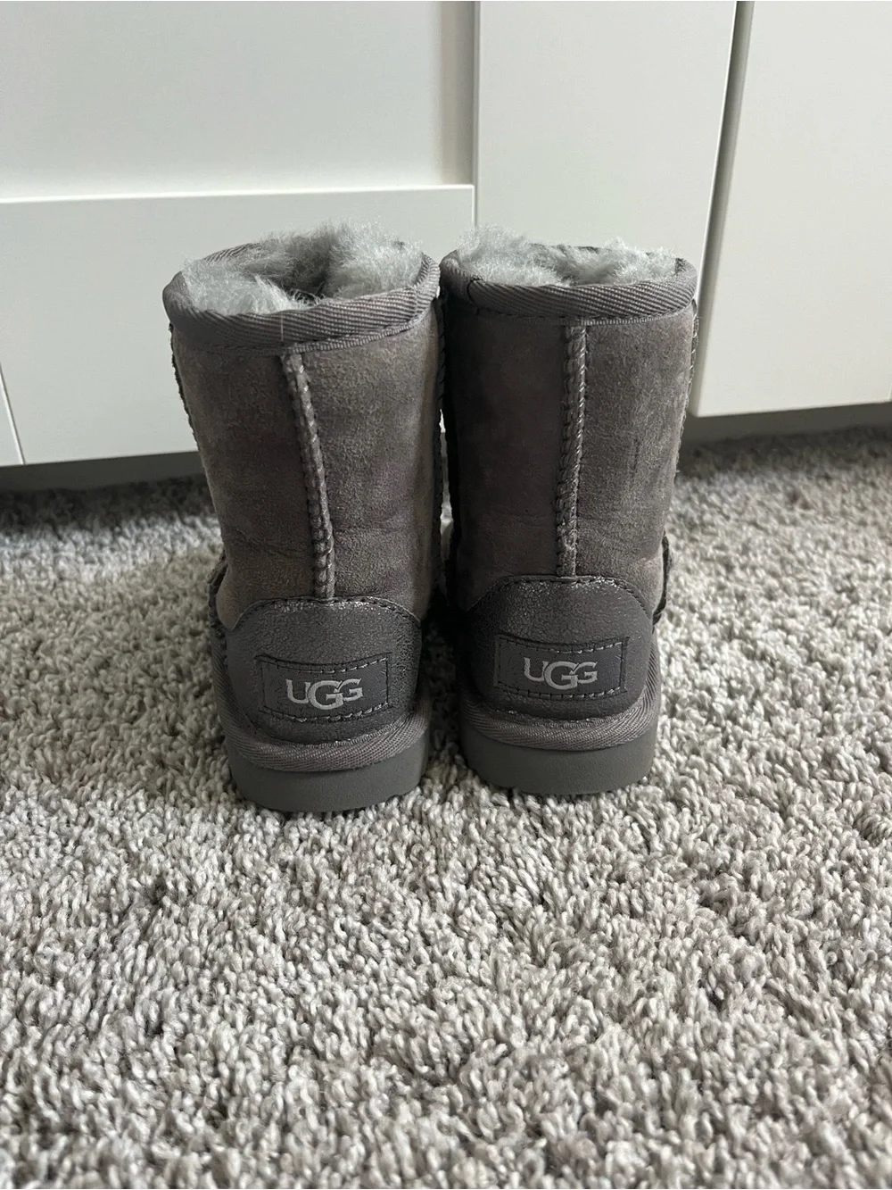 UGG Kids Gray Suede Shearling-Lined Boots